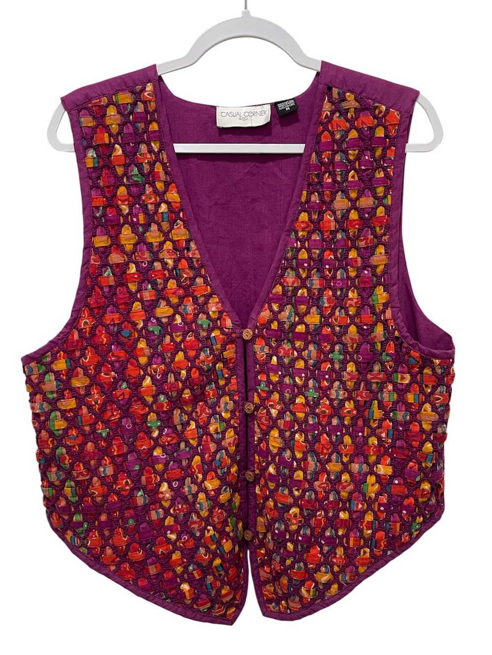 Casual Corner Purple Woven Ribbon Knit Vest Grandmacore Artsy Vintage 90s Size M